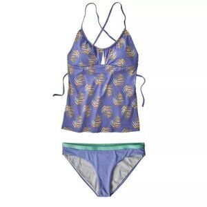 Patagonia Size XS 0-2 Tankini Swimsuit Top & Nanogrip Bottoms Palms Violet Blue